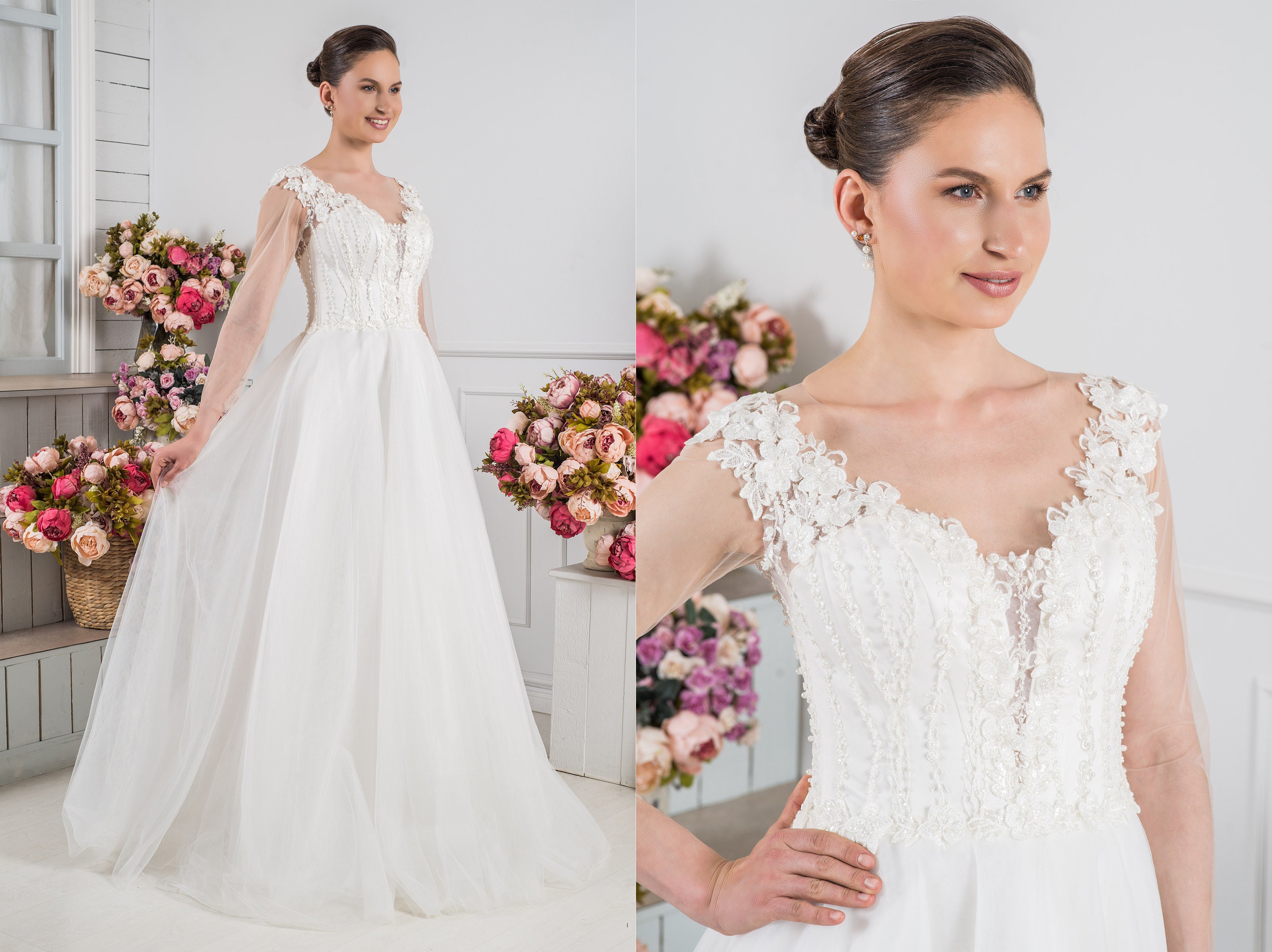 Beach Infinity Wedding Dress With Train Maternity Floor Length Etsy