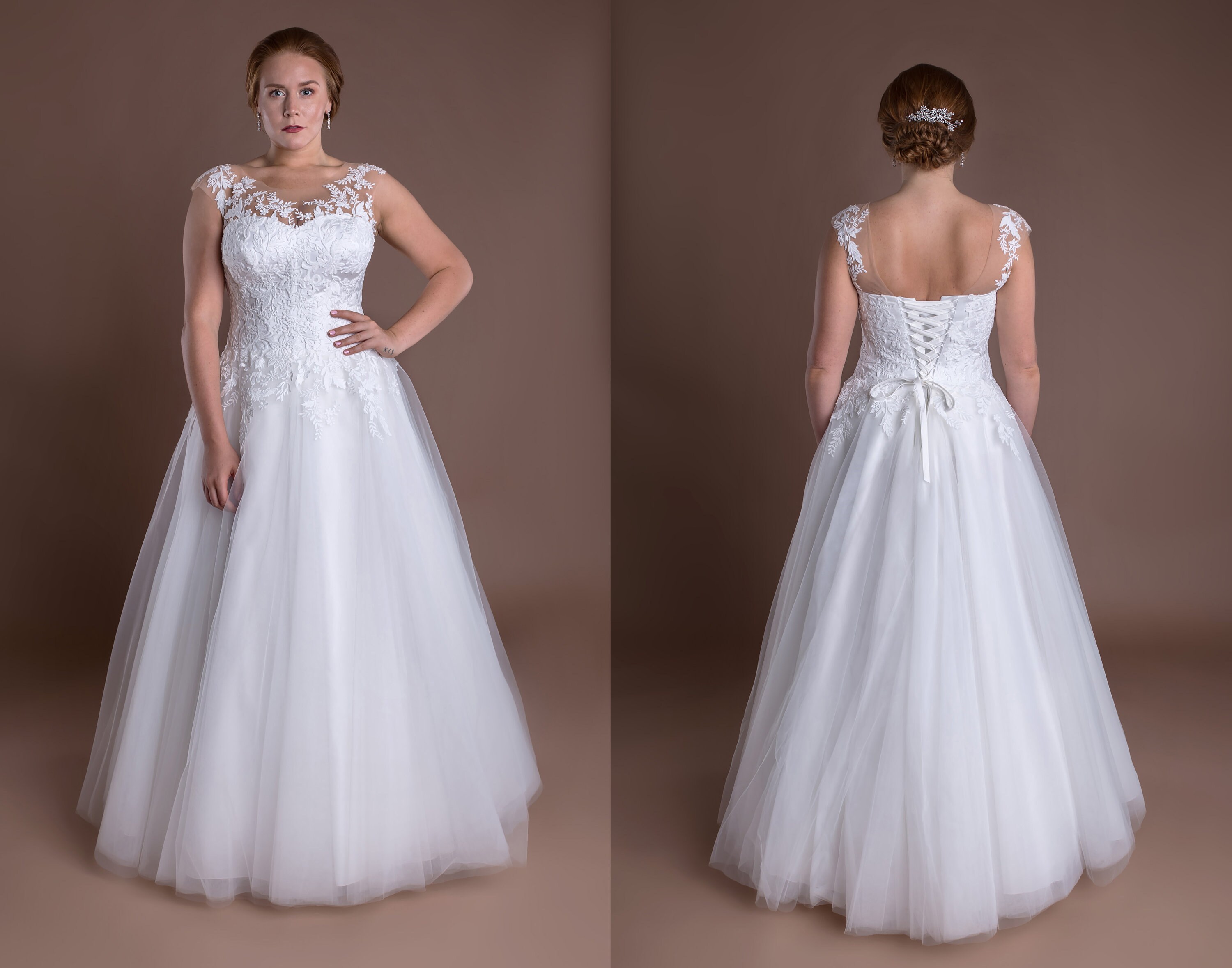 Custom Simple Wedding Dress Bridal Lace Top Tulle Skirt Etsy