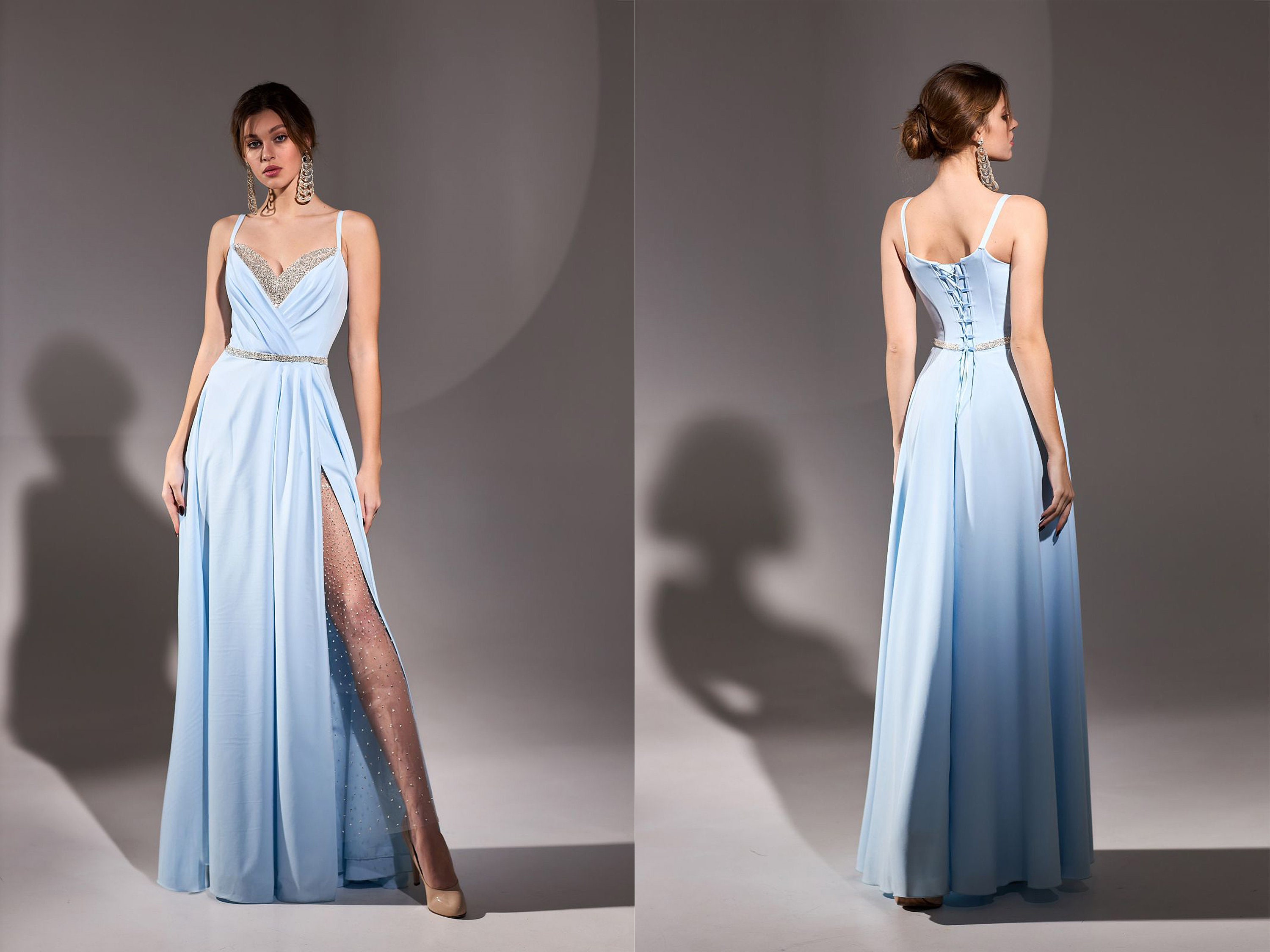 Sky Blue Goddess Dress for Women Long 