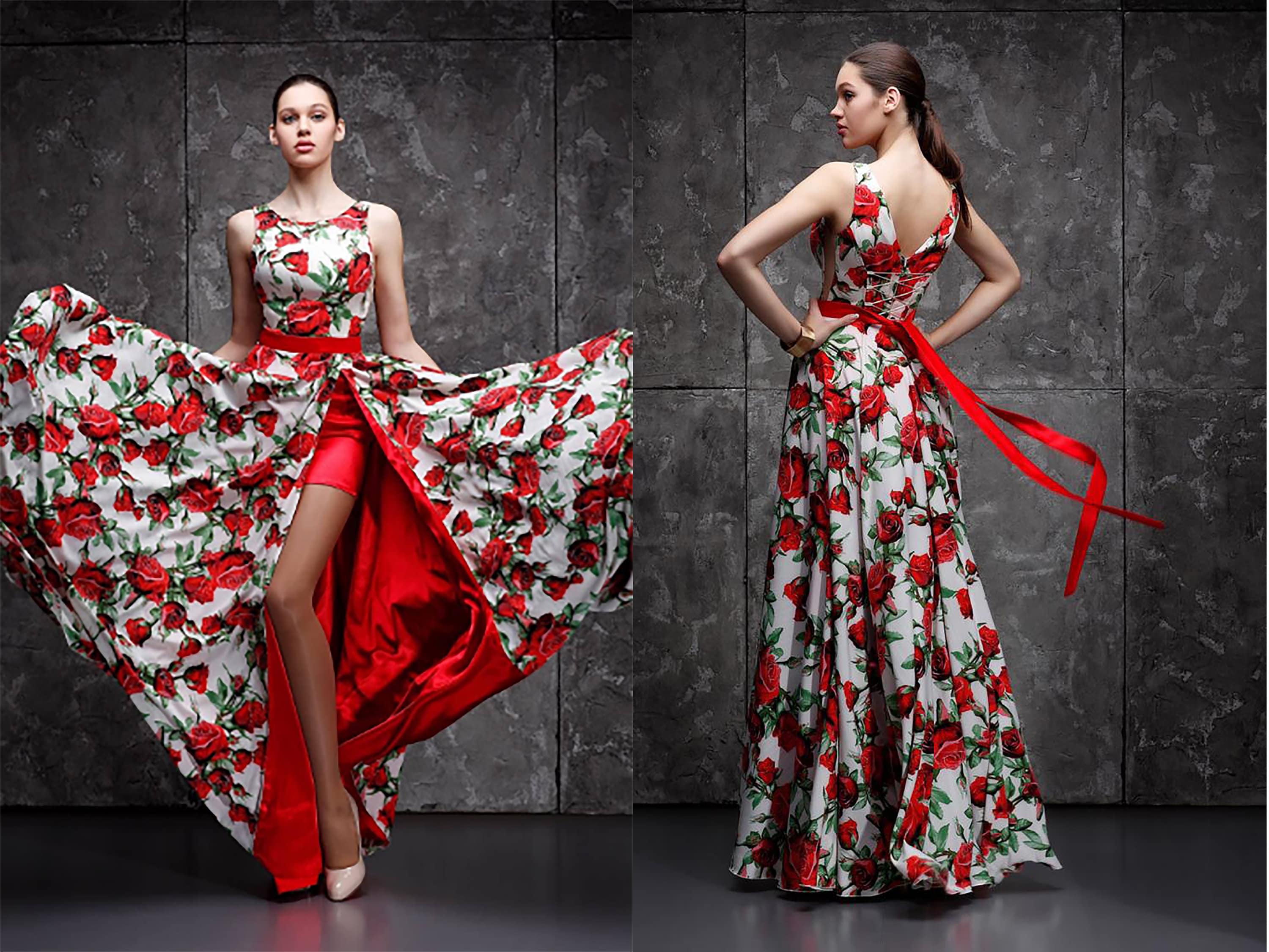 Red Floral Evening Dress