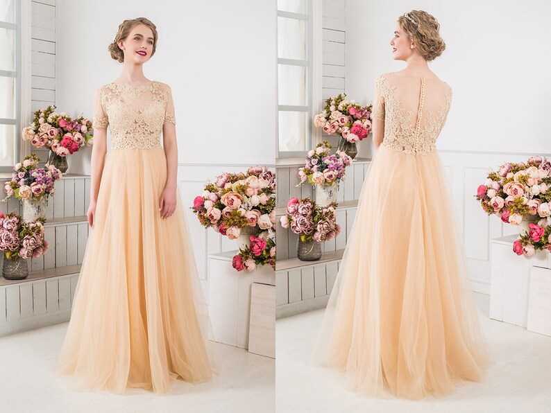 Custom Made Champagne Dress Peach Lace Wedding Gown Any Color Etsy