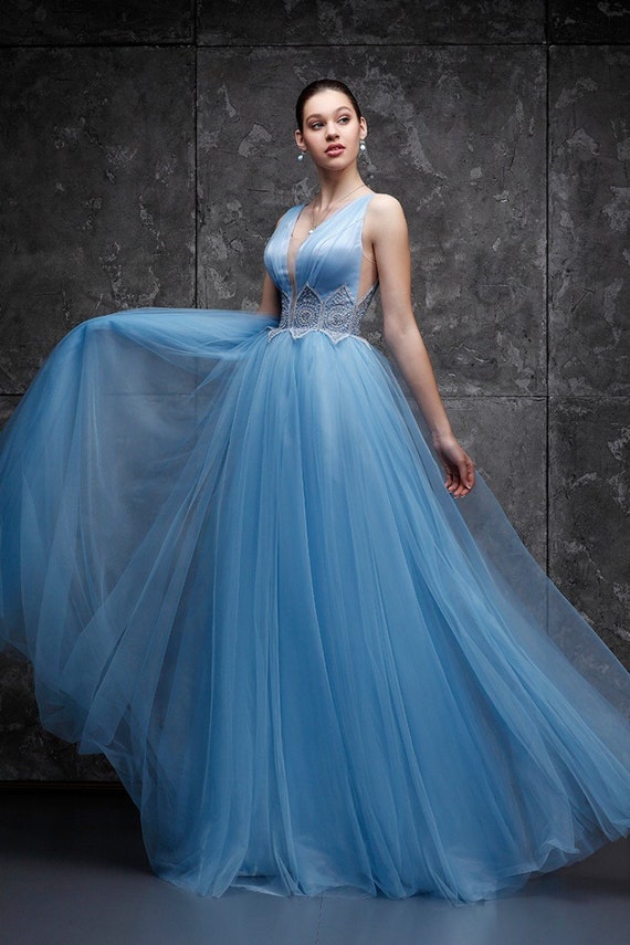 Benutzerdefinierte Blaue Hochzeit Gast Kleid Boho Kleider Etsy