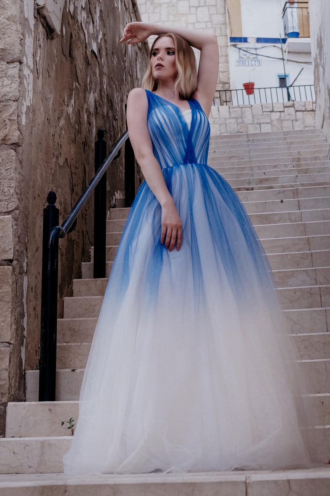 Ombre Wedding Dress White and Blue Dress For Bride Blue image 2