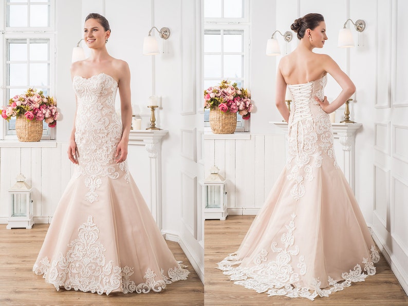 Blush Custom Wedding Mermaid Dress Unique Open Back Wedding Etsy