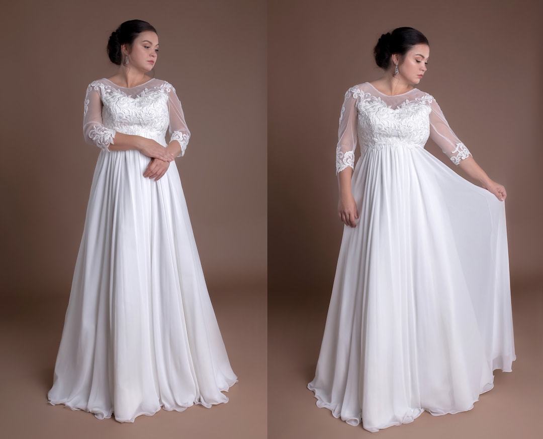Empire Waist Wedding Dress Plus Size Prom Dress Long Greek Etsy