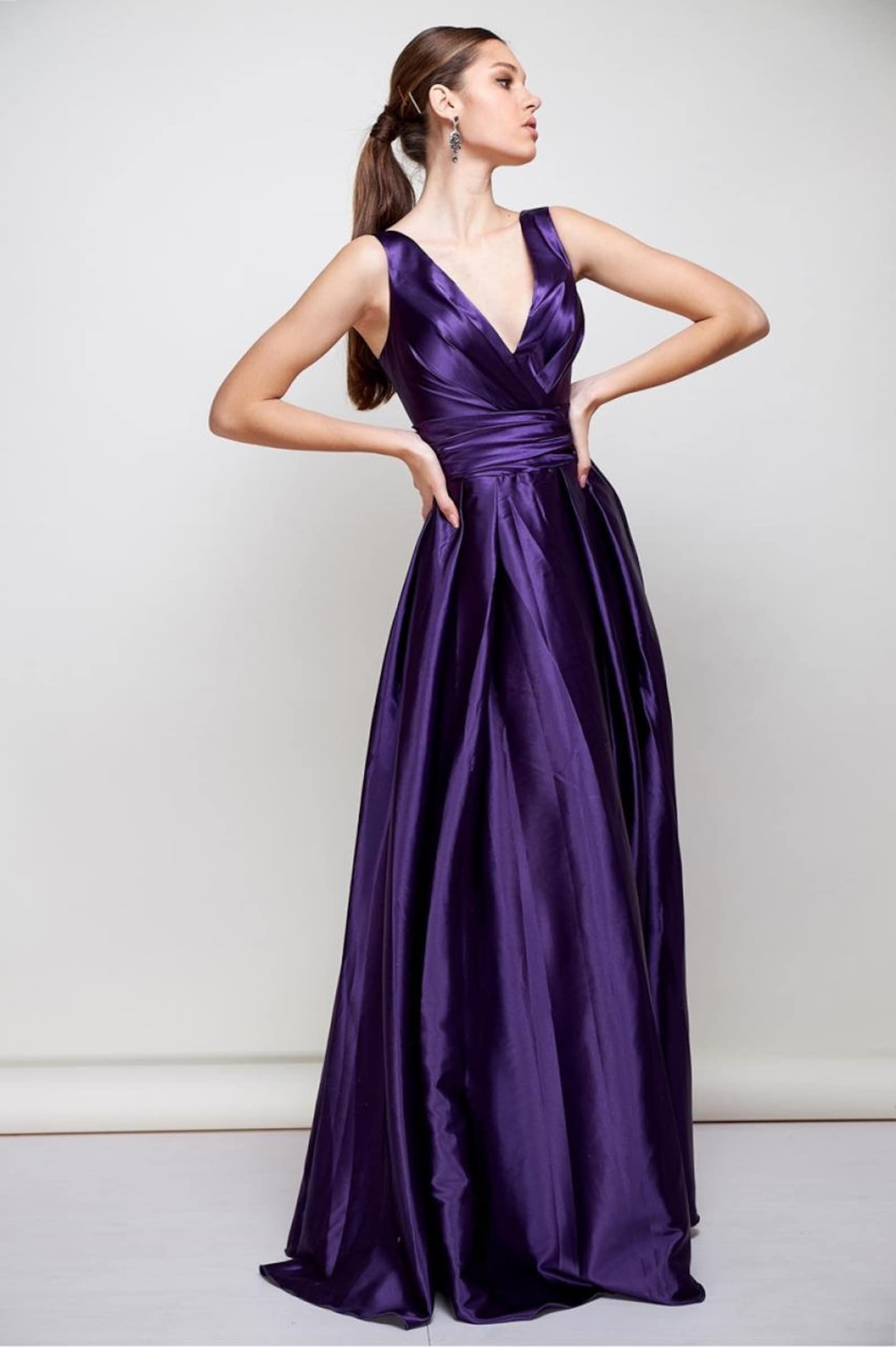 Long Purple Dress Wedding Guest Dress Eggplant Evening Gown - Etsy