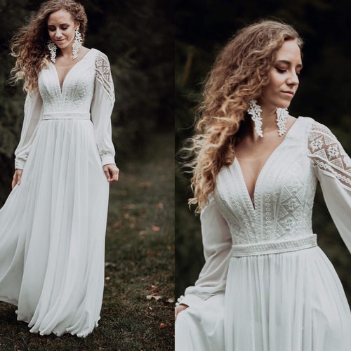 Boho Hippie Wedding Dress 2022 Long 