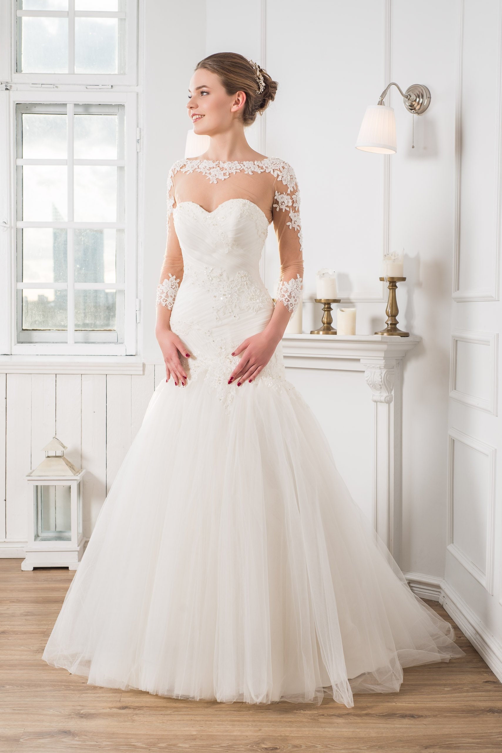 Corset top wedding dress with sleeves Clearance