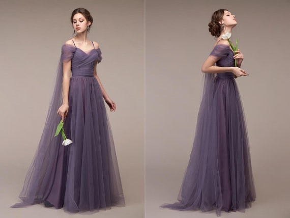 Dark Purple Chiffon Dress Tulle Wedding Guest Dress Plum Mother of The Bride Dress Elegant Evening Gown Fashion Dresses Long Eggplant Dress