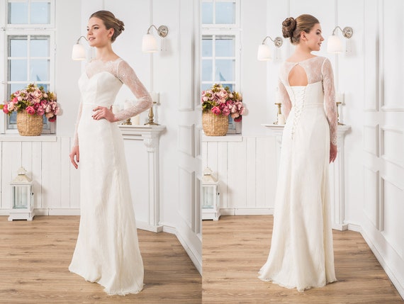 Keyhole Back Dress Simple Wedding Dress Illusion Neckline Etsy