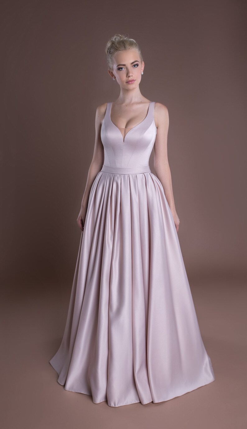 Simple Satin Wedding Dress Blush Custom Ball Gown Prom Dress Etsy