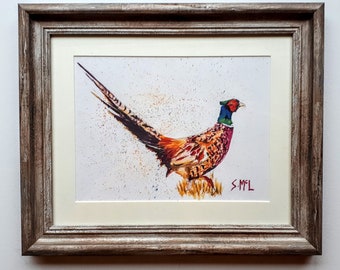 Original Watercolour Pheasant Painting: Framed Country Home Decor