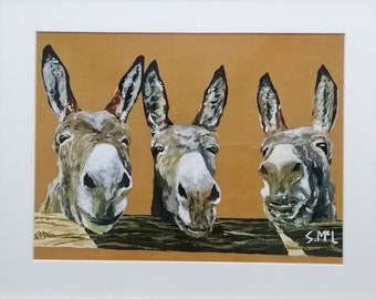 Framed Donkey Print: Original Acrylic Painting, Country Style Decor