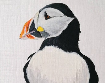 Puffin Acrylic Painting: Signed Bird Art, Framed or Print (6x8 or 8x10)