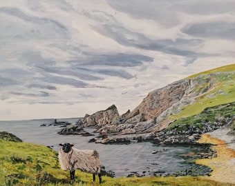 Donegal Coast Sheep Painting: Rugged Irish Landscape Art