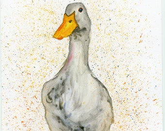Framed Duck Watercolor Painting: Signed Farmhouse Art Print