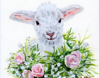 Floral Lamb Print: Spring Home Decor (8/10 inch)