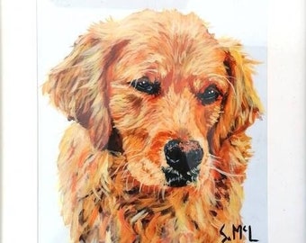 Golden retriever print. Acrylic painting. Gold retriever painting. Framed. Signed. Retriever portrait. Dog portrait. Golden retriever lover.