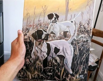 English Pointer dog painting. Acrylic. original. signed. hound dog. hunting dogs. country. Pointer dogs. country style. pet dogs. Country