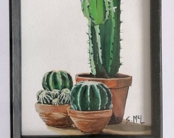 Cactus painting. Original. Green plant. Plant print. Cactus. Potted plants. Gardening. Plants. Cactus print. Cactus acrylic painting. Signed