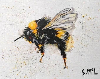 Watercolour bumble bee print. Watercolour painting. Insect print. Bee art. Mounted. Original. Painting. Bee lover. Honeycomb. Honey bee.