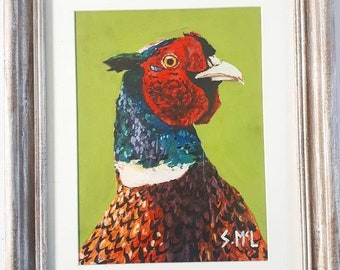 Colorful Pheasant Art: Country Style Acrylic Painting or Print
