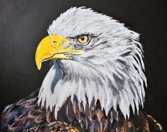 Hand Painted Bald Eagle Acrylic Painting: Bird of Prey Art Print