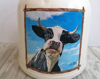 Hand-Painted Friesian Cow Milk Churn: Farmhouse Decor