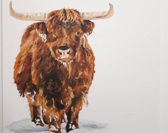 Highland Cow Painting: Original Acrylic or Country Style Print