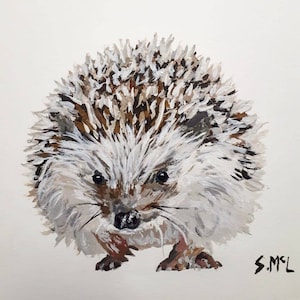 Hedgehog painting. Acrylic. Print. Signed. Hedgehog print. Hedgehog framed. Hand made. Original. Cute hedgehog. Country print. Wildlife