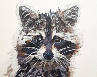 Signed Raccoon Painting: American Wildlife Art Print (8x10)