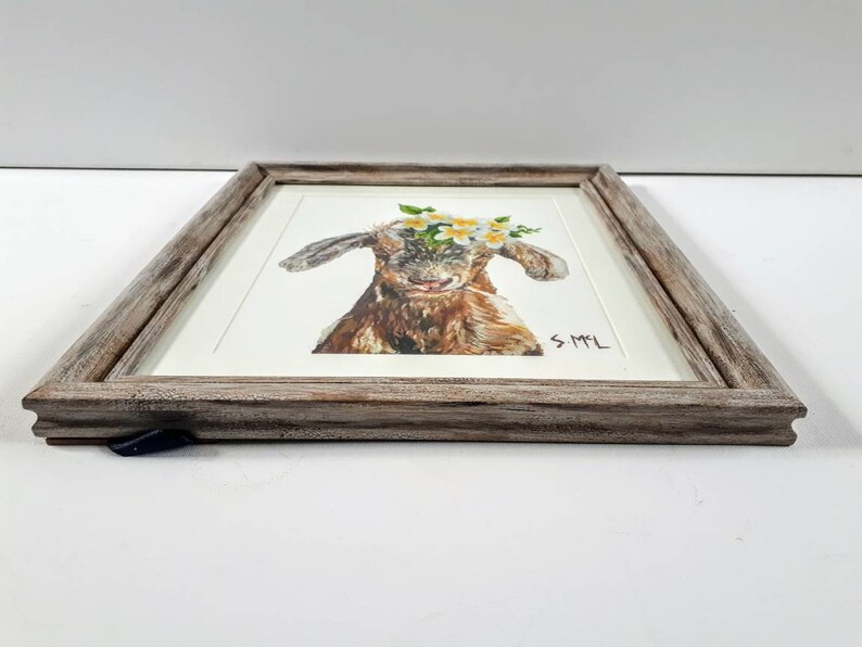 Floral goat painting. Kid painting. Goat print. Goat. Woodland nursery decor. Country style. Vintage. Farm House. Signed. Baby goat lover image 4