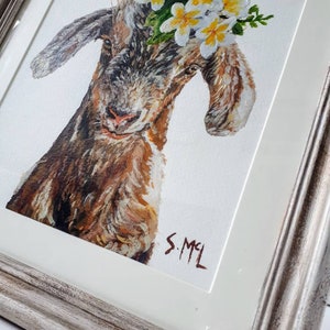 Floral goat painting. Kid painting. Goat print. Goat. Woodland nursery decor. Country style. Vintage. Farm House. Signed. Baby goat lover image 5