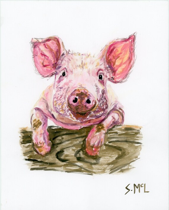 Watercolour Pig Painting. Signed Pig Print. Farm Animal Print. | Etsy