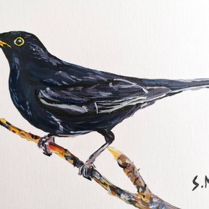 Black bird painting. Original. home decor Signed. Bird print. Black birds. Framed. Wildlife print. Black. Countryside. Black bird Print