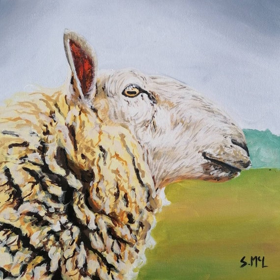 Cheviot Sheep Painting: Original Acrylic Farm Art, Signed - Etsy