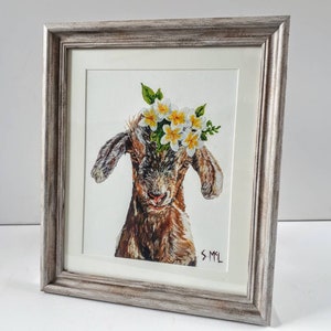 Floral goat painting. Kid painting. Goat print. Goat. Woodland nursery decor. Country style. Vintage. Farm House. Signed. Baby goat lover image 6