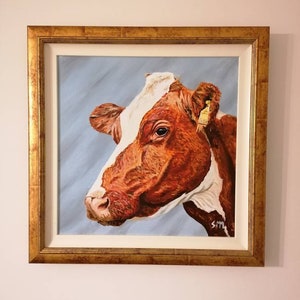 Cow Painting. Framed. Acrylic. Original. Friesan cow. Cow decor. Country decor. Signed. farm art. Cow print. Farm cow. Vintage. Home decor