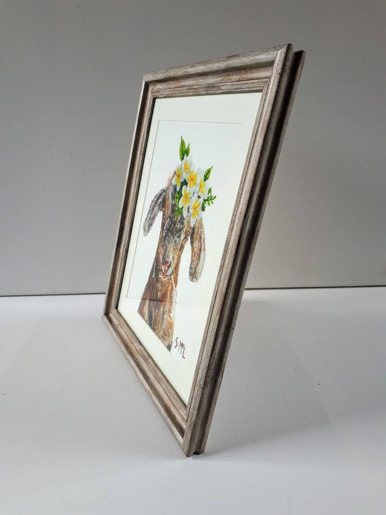 Floral goat painting. Kid painting. Goat print. Goat. Woodland nursery decor. Country style. Vintage. Farm House. Signed. Baby goat lover image 7