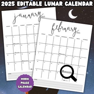 2025 Lunar Mondphasenkalender | Kostenlos in Canva bearbeiten | Mond Kalender Vorlage | Druckbarer Mondphasenplaner | Mond-Zyklus | A4 Brief