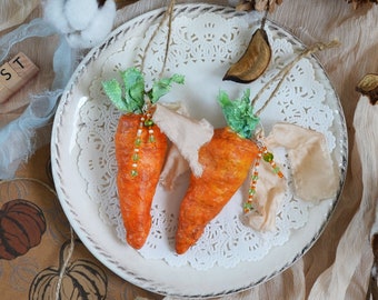 Spun cotton carrot Christmas ornament, Victorian style Easter decoration, carrot ornament decoration, Halloween decor, spring decor, SET!