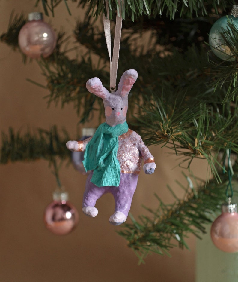 Spun Cotton Rabbit Ornaments Christmas Tree Ornament Etsy