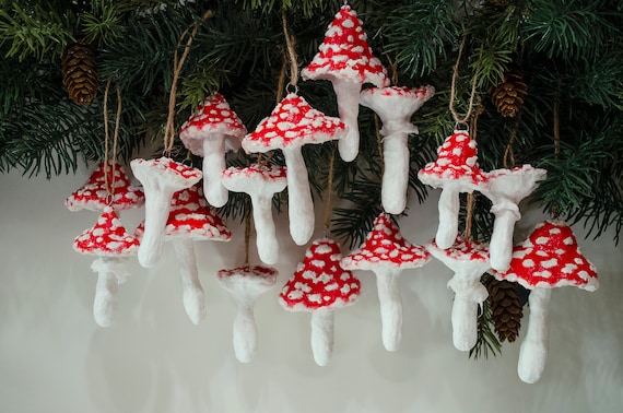 Spun Cotton Mushroom Ornaments Amanita Mushroom Christmas