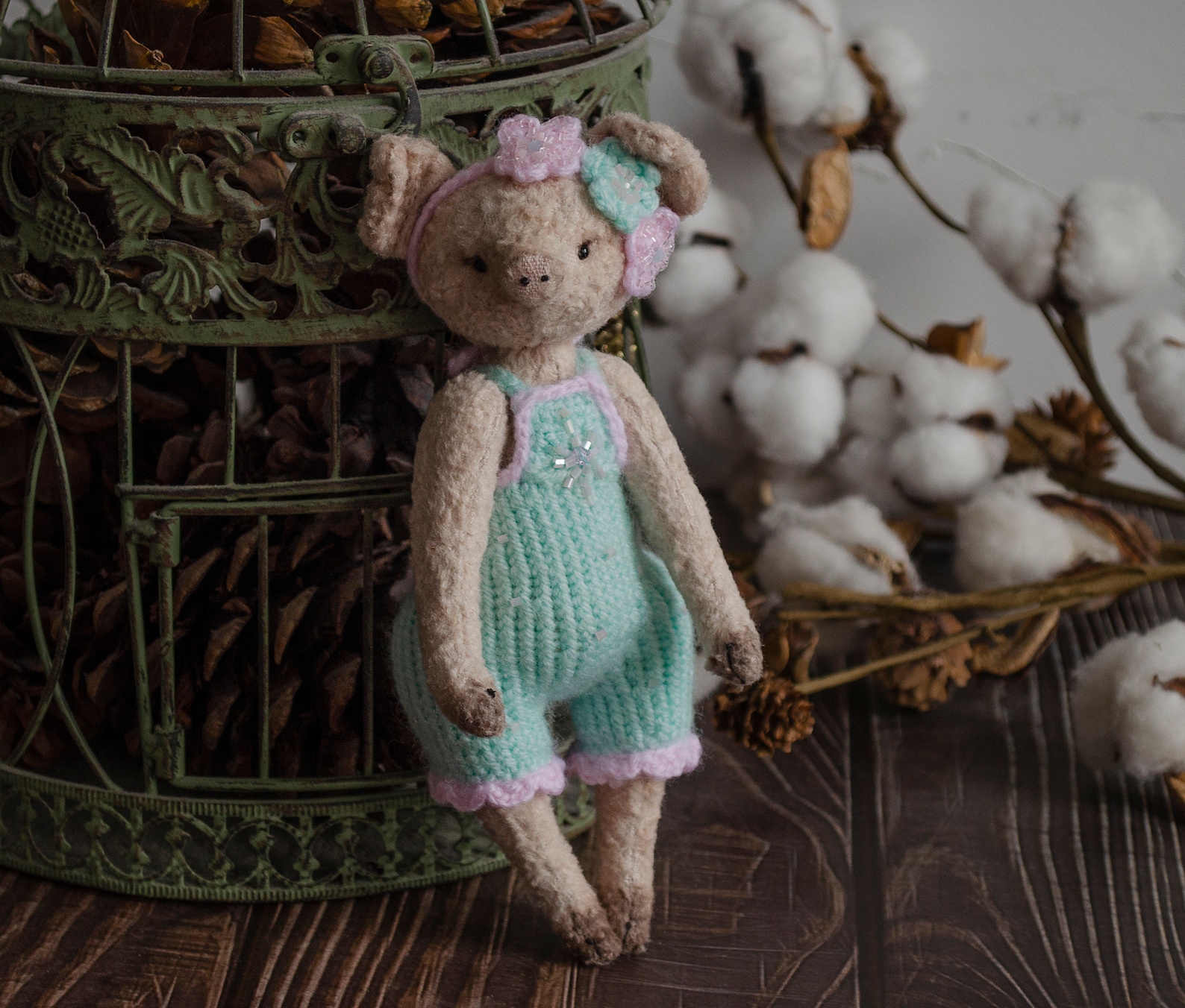 Artist Teddy Bear, Teddy Pig Toy, Vintage Style Stuffed Animal, OOAK