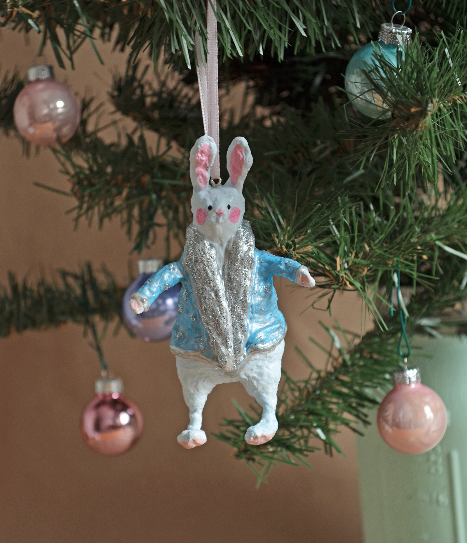 Set Christmas tree ornaments Spun cotton Vintage style Handmade Christmas decor Christmas 2021