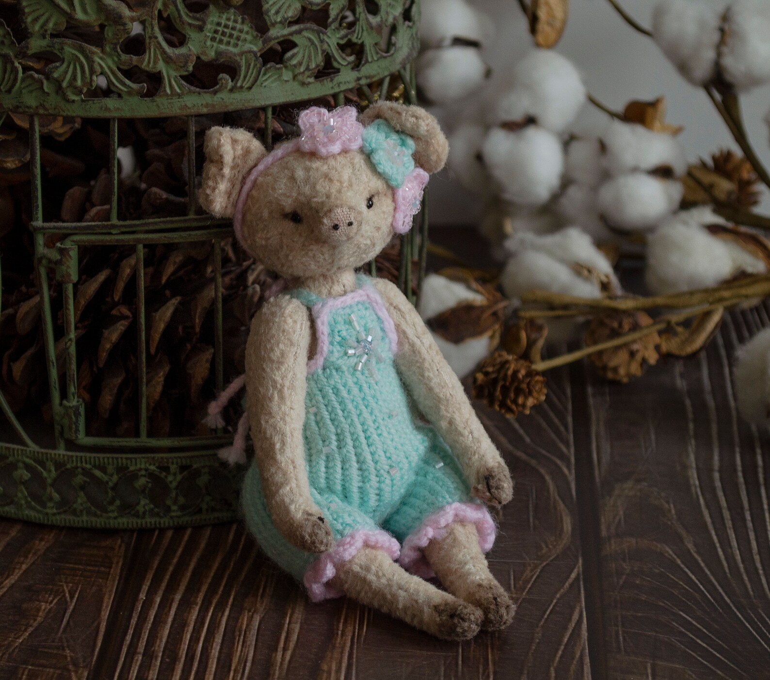 Artist Teddy Bear, Teddy Pig Toy, Vintage Style Stuffed Animal, OOAK