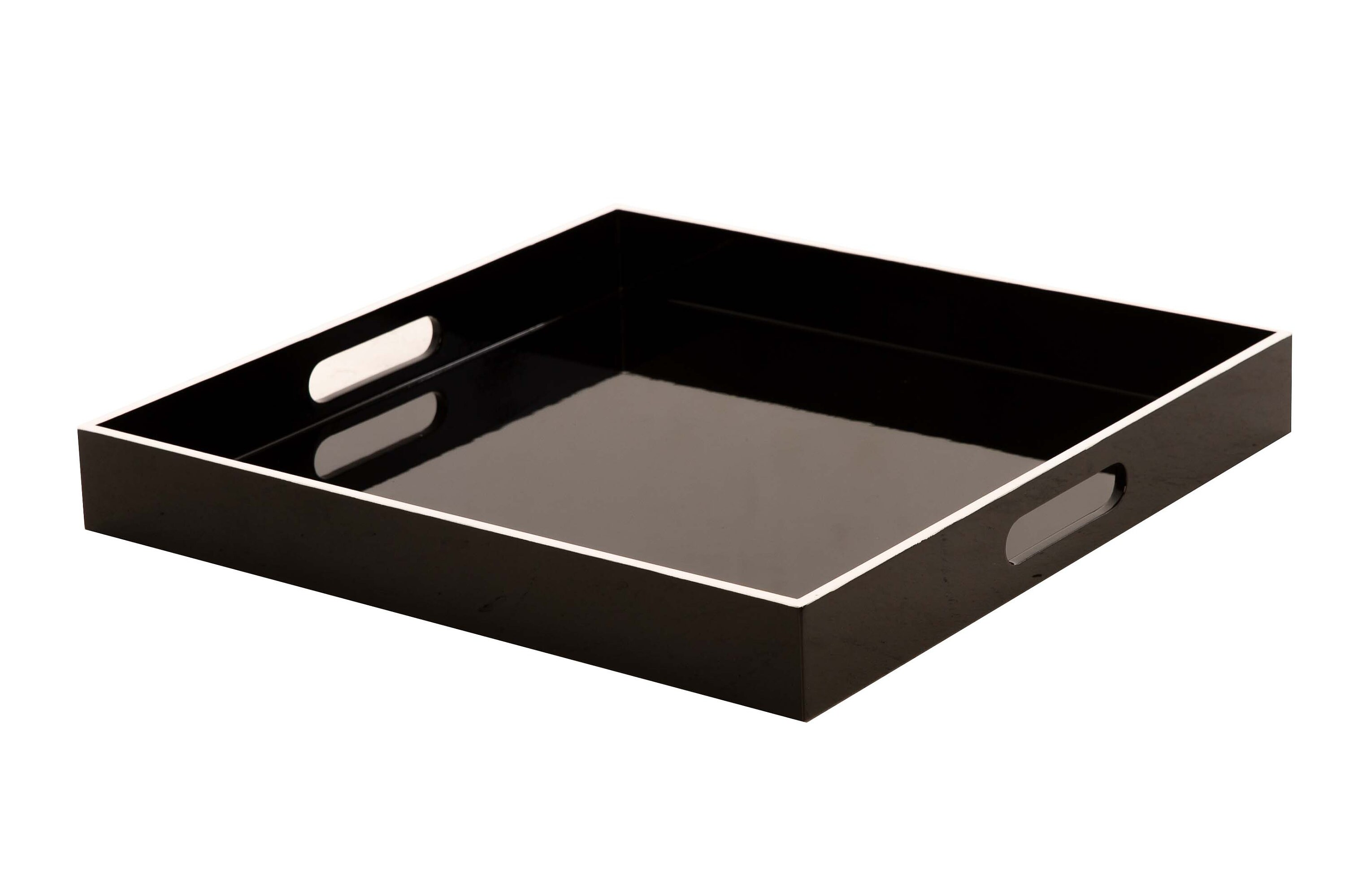 Black High Gloss Square Lacquered Coffee Table Tray Ottoman Etsy