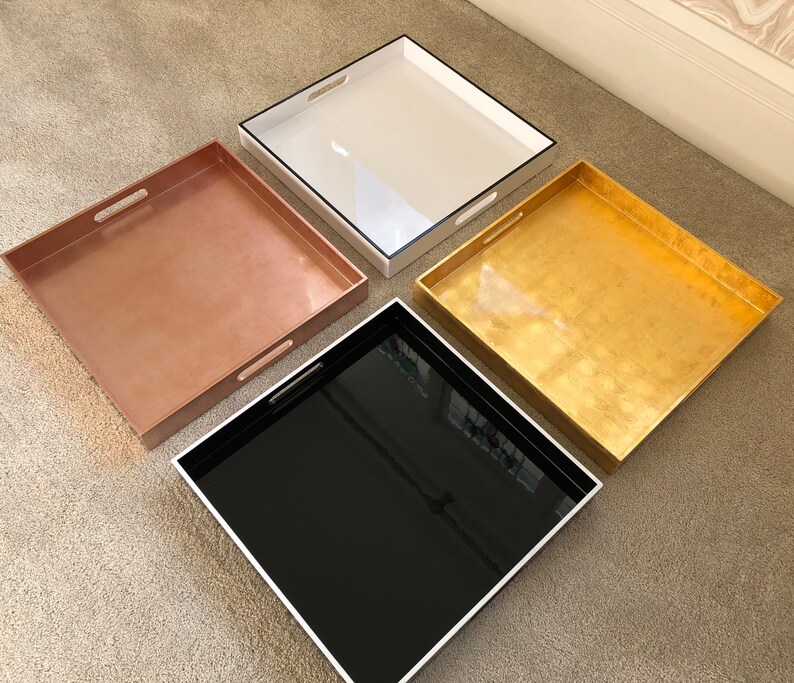 Black High Gloss Square Lacquered Coffee Table Tray Ottoman Etsy