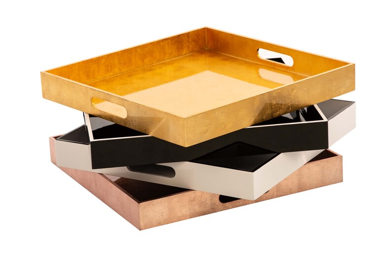 Black High Gloss Square Lacquered Coffee Table Tray Ottoman Etsy