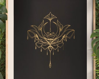 Fiore di loto stampa A4, Poster di meditazione, Disegno, Regalo benessere, Pace, Decorazioni per la casa, Arte murale
